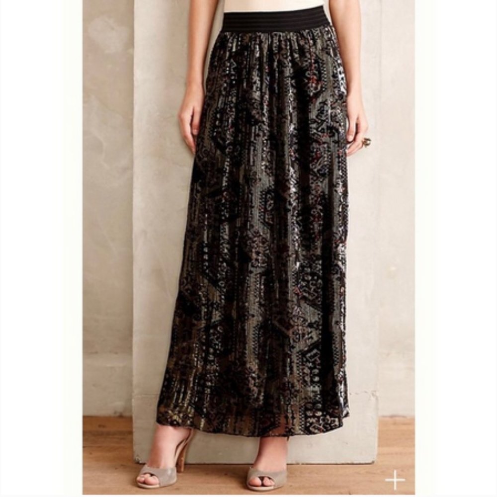 Anthropologie Rhiannon Velvet Burnout Maxi Skirt 8